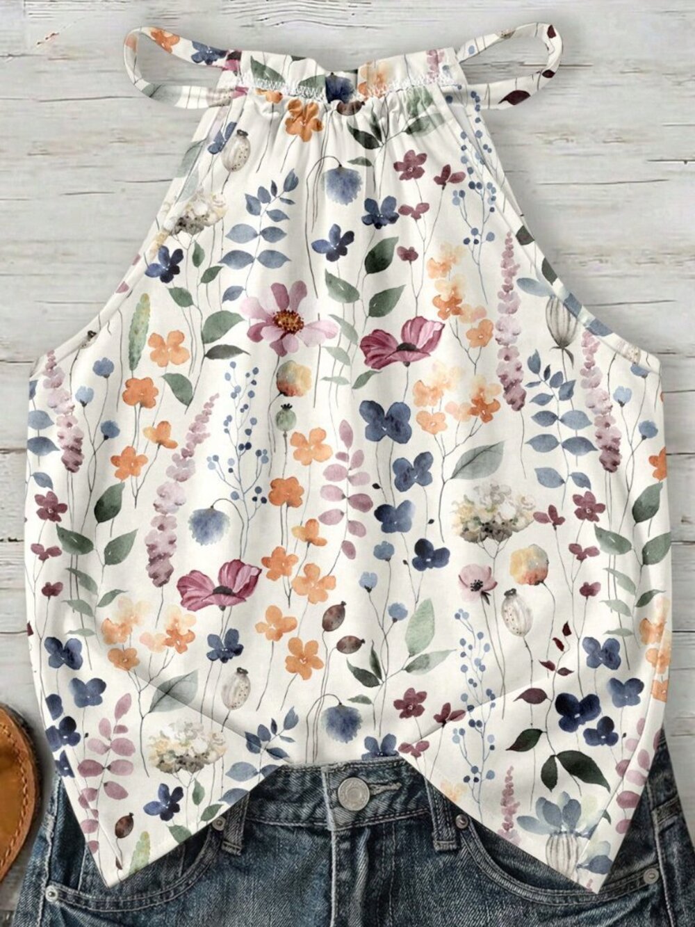 Multicolor Boho Women's Floral Halter Neck Camisole